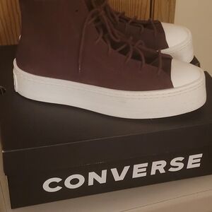 Converse High-Top Sneakers in Brown and White